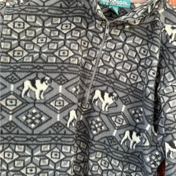 Big Dogs Unisex Dog Fair Isle Print 1/4 Fleece Zip Up Size Small Grey - Picture 2 of 4